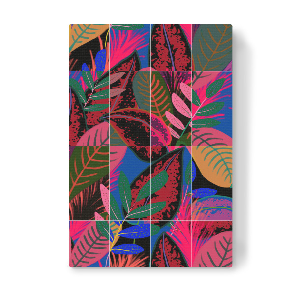 Leinwandbild "Tropical Neon Tiles" artboxONE - Natur,Floral,Abstrakt - Tiles,Jungle,Neon art,Natur,Nature,Abstract,Abstrakt,Leaves,Blätter