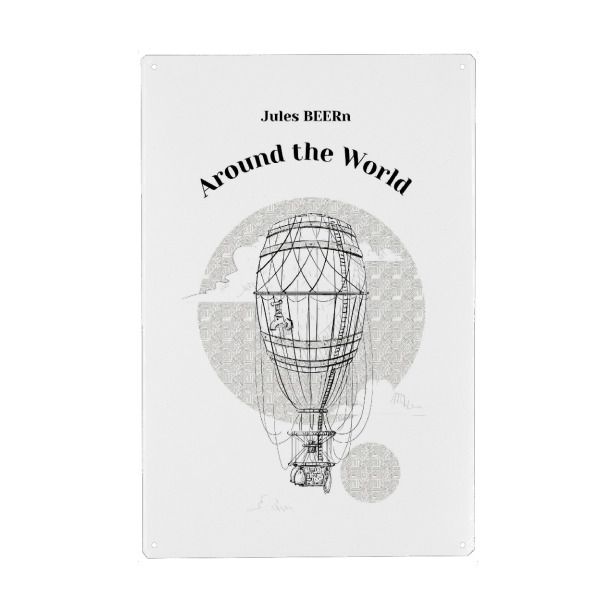 Holzbild "Around the world" artboxONE - Reise,Schwarzweiß,Männer,Essen & Trinken / Alkohol,Lustig