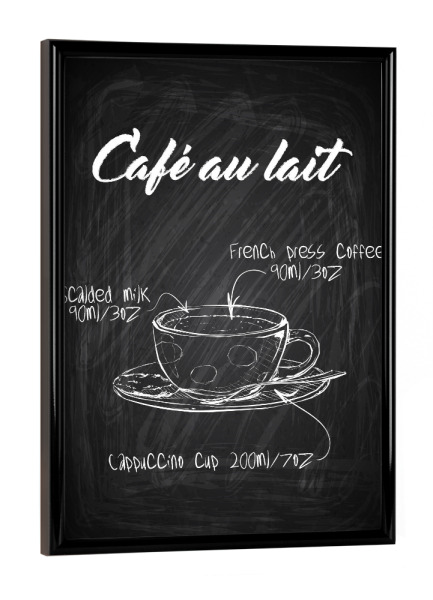 Poster mit schwarzem Rahmen "Cafe' au Lait Zeichnung" artboxONE - Essen & Trinken,Schwarzweiß
