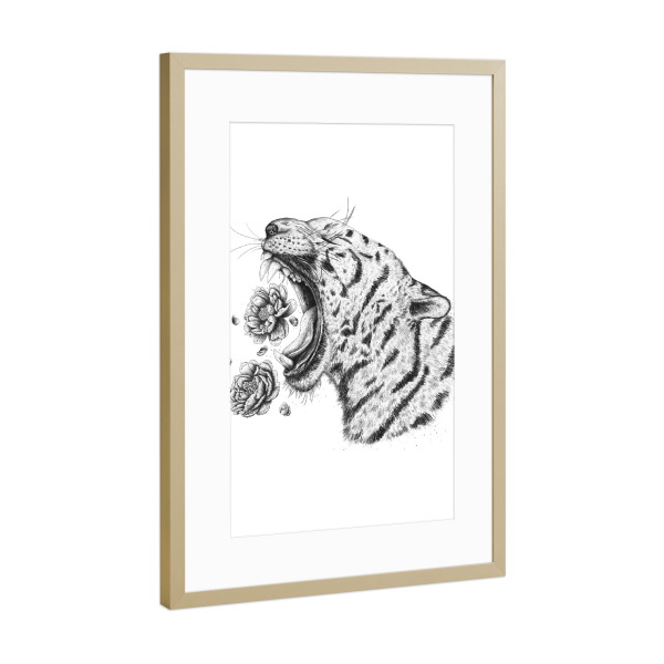Poster mit Rahmen Gold "Tiger with flowers" artboxONE - Natur,Floral,Tiere