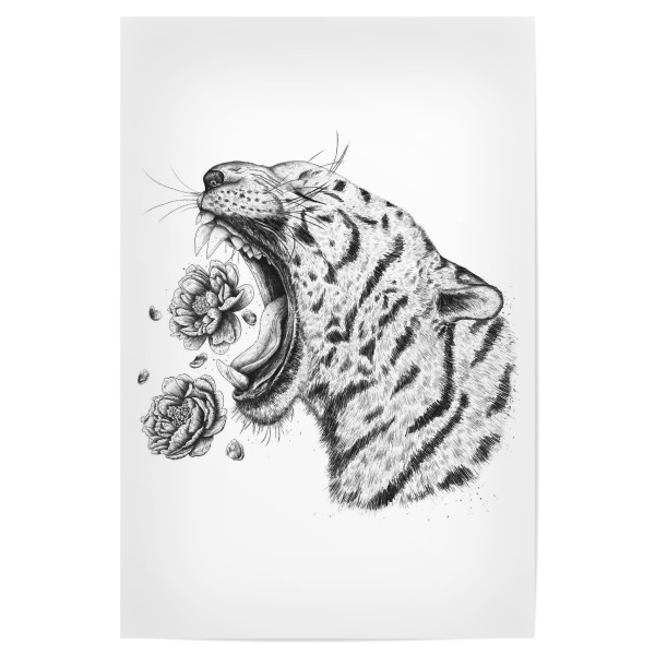 Poster 30x20 cm "Tiger with flowers" artboxONE - Natur,Floral,Tiere
