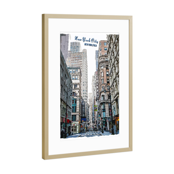 Poster mit Rahmen Gold "New York Vintage Straße" artboxONE - Städte,Städte / New York,Architektur