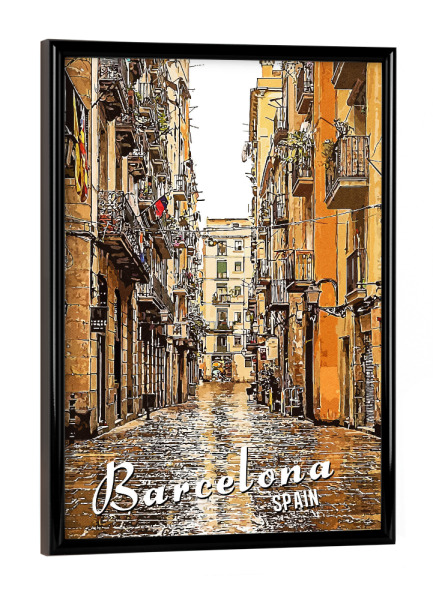 Poster mit schwarzem Rahmen "Barcelona Vintage Straße" artboxONE - Städte,Architektur,Städte / Barcelona