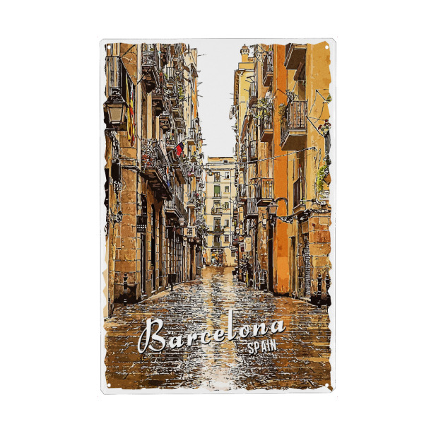 Holzbild "Barcelona Vintage Straße" artboxONE - Städte,Architektur,Städte / Barcelona