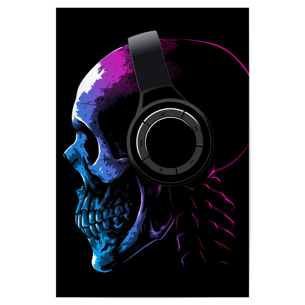 Poster 30x20 cm "Skull profile music" artboxONE - Comic,Musik - Skull,Music,Techno,Musik,Schädel,Comic,Kopfhörer,Headphones