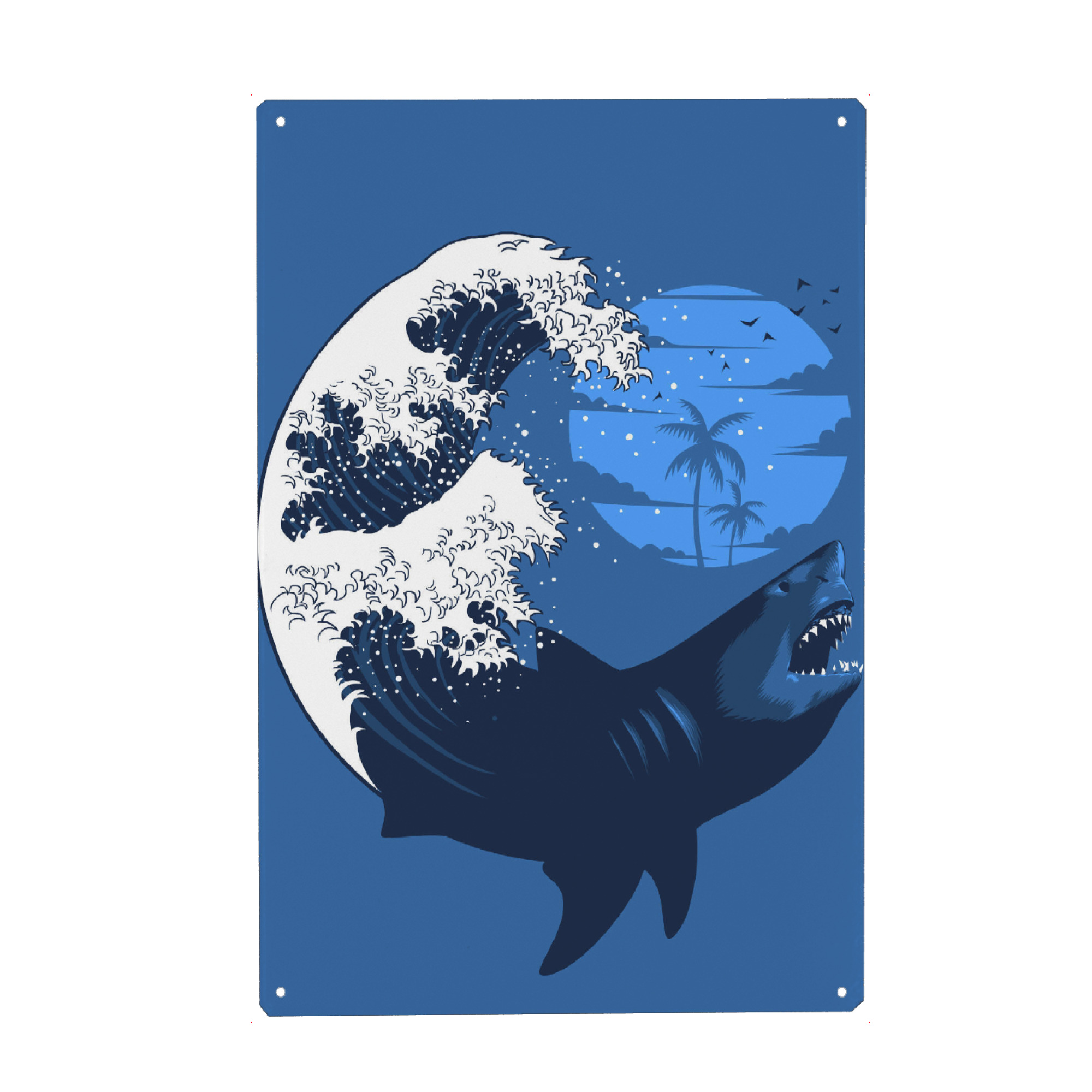Metall Poster "Wave Shark" artboxONE - Tiere,Unterwasser - Wave,Tsunami,Shark,Ocean,Summer,Hai,Welle,Meer,Tier,Animal - Blechschild