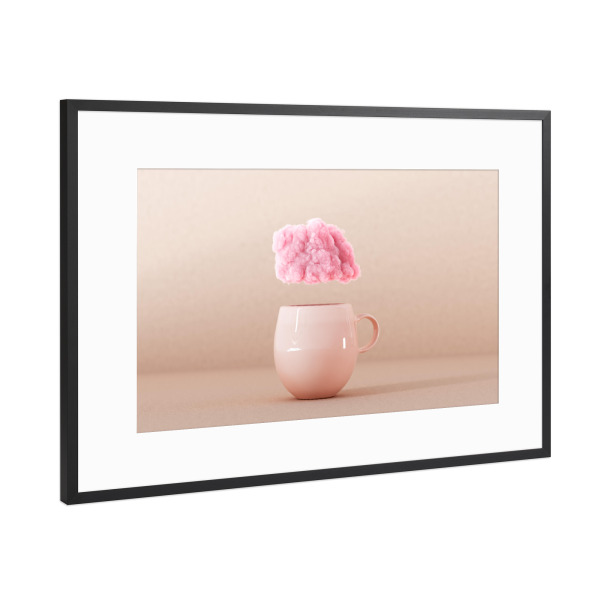 Poster mit Rahmen Schwarz (Metallic) "Cup with pink cloud 3D rendering" artboxONE - Essen & Trinken,Abstrakt