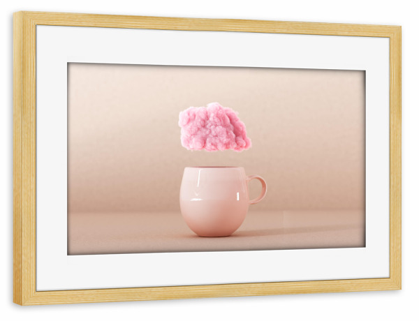 Poster mit Rahmen kiefer "Cup with pink cloud 3D rendering" artboxONE - Essen & Trinken,Abstrakt