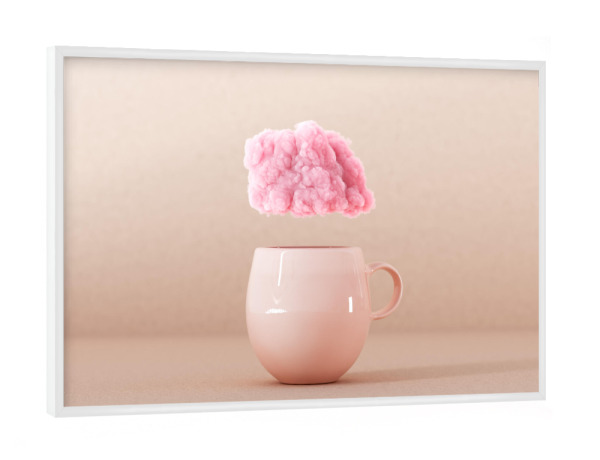 Poster mit weißem Rahmen "Cup with pink cloud 3D rendering" artboxONE - Essen & Trinken,Abstrakt
