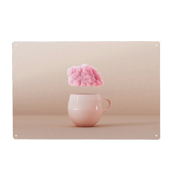 Holzbild "Cup with pink cloud 3D rendering" artboxONE - Essen & Trinken,Abstrakt