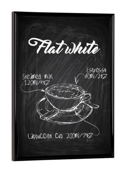 Poster mit schwarzem Rahmen "Flat white coffee Zeichnung" artboxONE - Essen & Trinken,Schwarzweiß