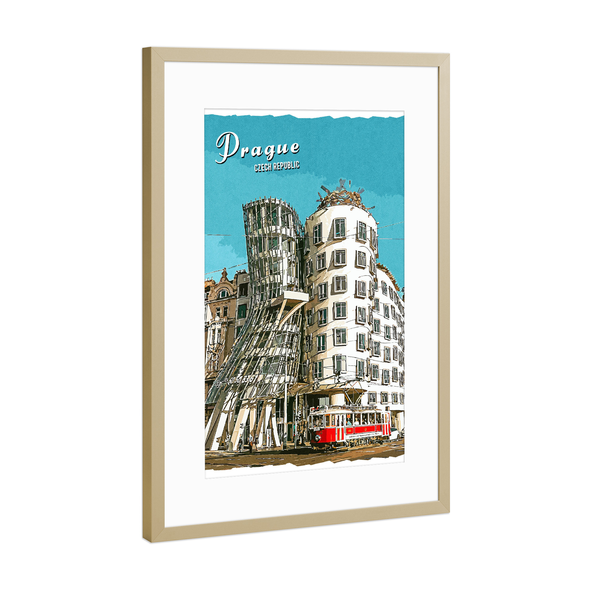 Poster mit Rahmen Gold "Prag Vintage" artboxONE - Städte,Architektur,Städte / Prag