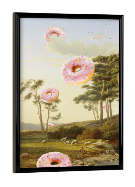 Poster mit schwarzem Rahmen "Cloudy with a Chance of Donuts" artboxONE - Essen & Trinken,Fiktion,Lustig