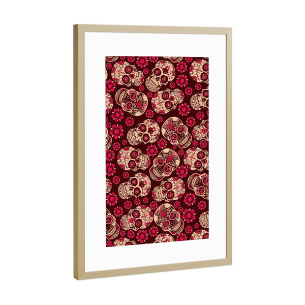 Poster mit Rahmen Gold "Calavera" artboxONE - Abstrakt,Liebe,Festivals