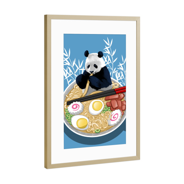 Poster mit Rahmen Gold "Ramen Panda" artboxONE - Tiere,Essen & Trinken