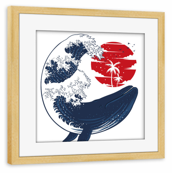 Poster mit Rahmen kiefer "Wave Whale" artboxONE - Natur,Tiere,Unterwasser