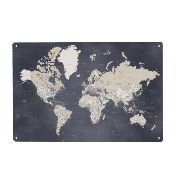Metall Poster "Glyn detailed world map" artboxONE - Kartografie