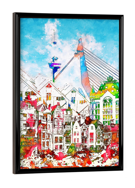 Poster mit schwarzem Rahmen "Rotterdam Collage in bunt" artboxONE - Städte