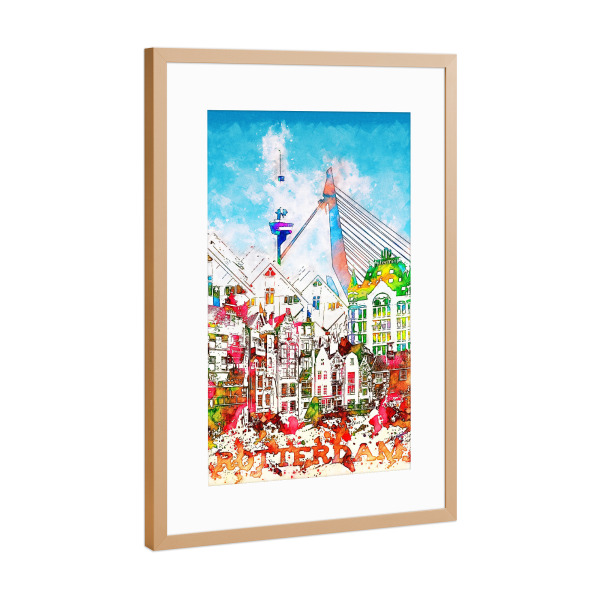 Poster mit Rahmen Kupfer "Rotterdam Collage in bunt" artboxONE - Städte