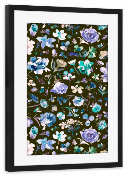 Poster mit Rahmen schwarz "Flower Buds Dark Blue" artboxONE - Floral,Fashion,Für Mama