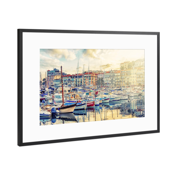 Poster mit Rahmen Schwarz (Metallic) "Cannes city in the evening" artboxONE - Städte,Reise,Architektur,Reise / Länder,Städte / Weitere
