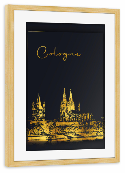 Poster mit Rahmen kiefer "Köln in Gold Skyline" artboxONE - Städte,Städte / Köln