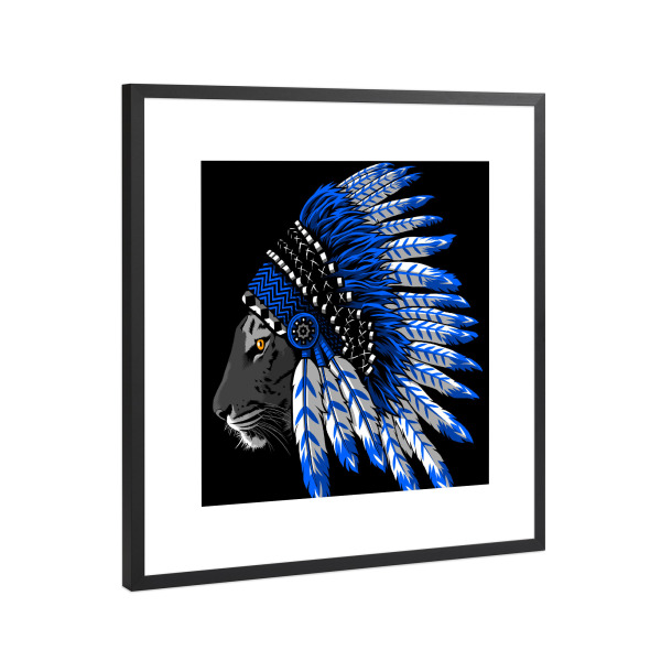 Poster mit Rahmen Schwarz (Metallic) "Tiger Indian" artboxONE - Tiere,Comic - Tiger,Indian,Predator,Animal,Tier,Wild,Comic,Indianer,Portrait