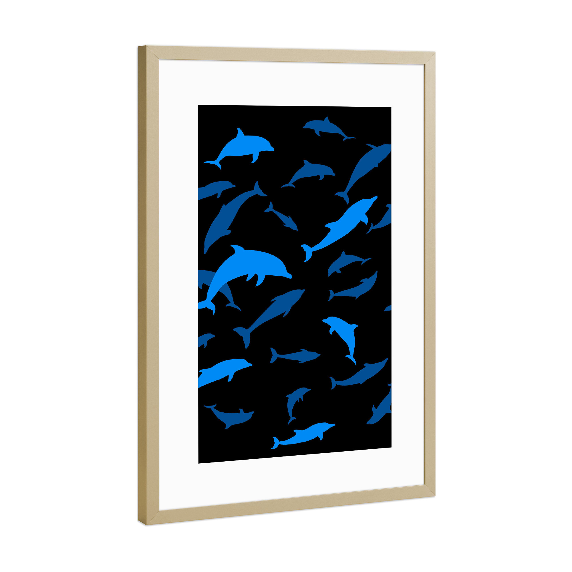 Poster mit Rahmen Gold "Dolphins" artboxONE - Tiere,Comic,Unterwasser