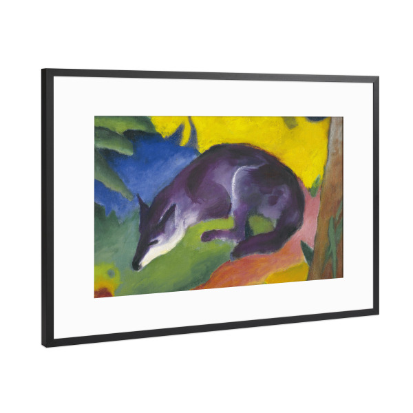 Poster mit Rahmen Schwarz (Metallic) "Blauschwarzer Fuchs" artboxONE - Natur,Tiere,Abstrakt