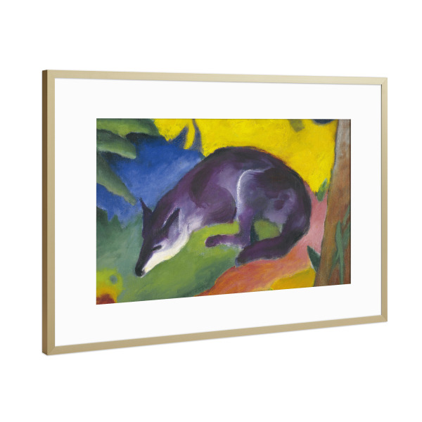 Poster mit Rahmen Gold "Blauschwarzer Fuchs" artboxONE - Natur,Tiere,Abstrakt