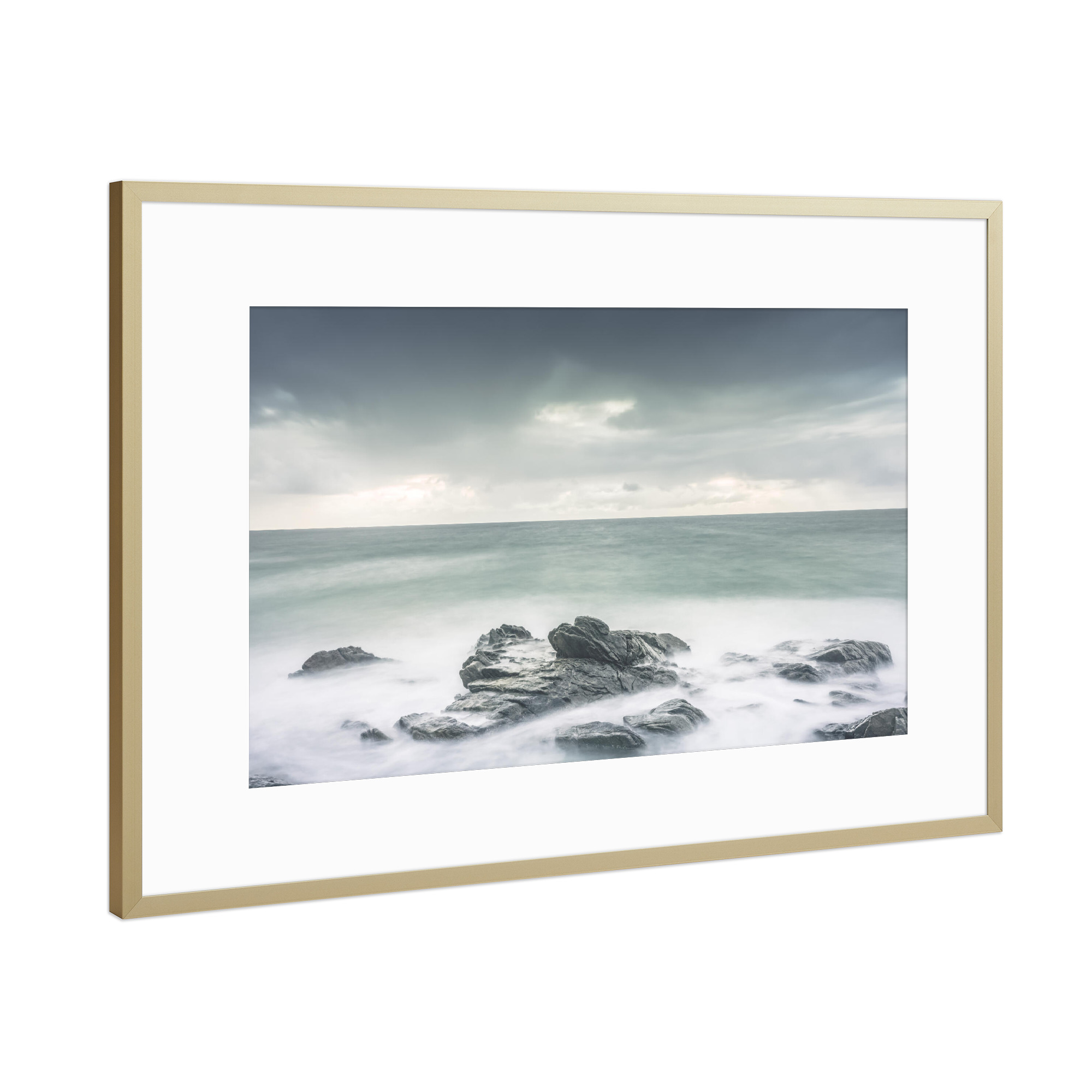 Poster mit Rahmen Gold "Küste in Pastell" artboxONE - Natur