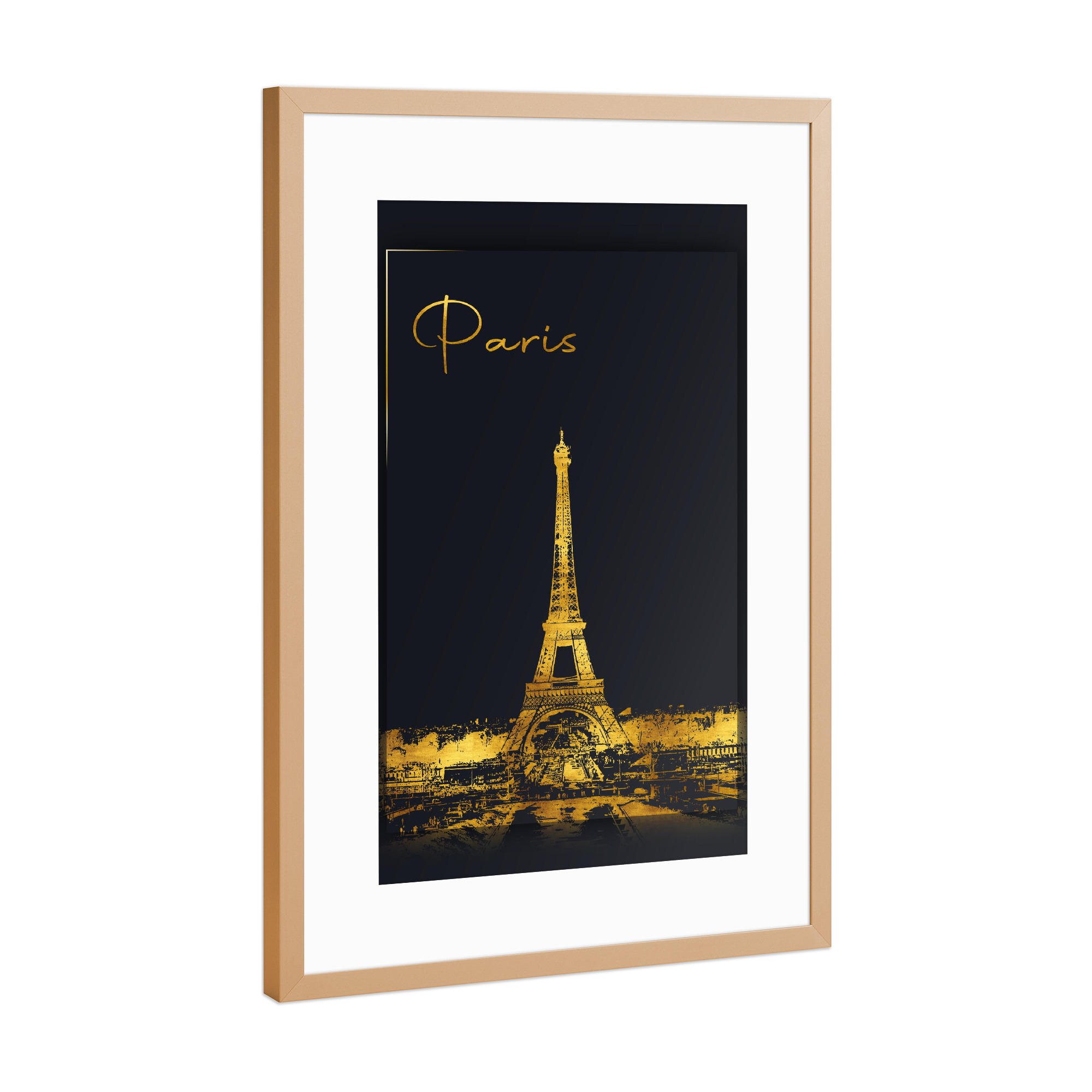 Poster mit Rahmen Kupfer "Paris in Gold Eiffelturm" artboxONE - Städte,Architektur,Städte / Paris