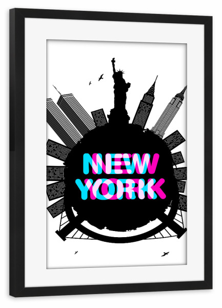 Poster mit Rahmen schwarz "Circle New York" artboxONE - Städte,Städte / New York - New york,Cities,City,Buildings,Statue of liberty,America,Ny
