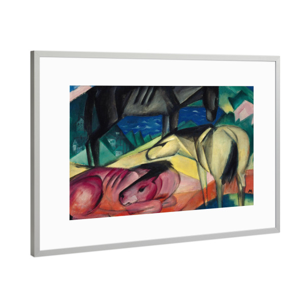 Poster mit Rahmen Silber "Drei Pferde II von Franz Marc" artboxONE - Natur,Tiere,Abstrakt