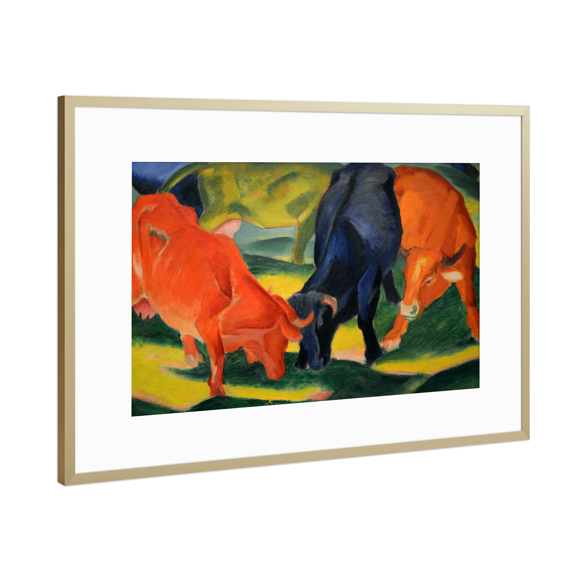 Poster mit Rahmen Gold "Kämpfende Kühe von Franz Marc" artboxONE - Natur,Tiere,Abstrakt
