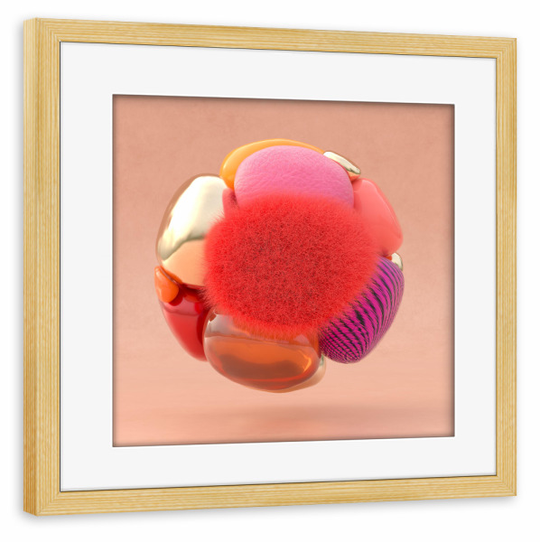 Poster mit Rahmen kiefer "3D rendered abstract illustration" artboxONE - Abstrakt - 3d,3d render,Ball,Abstract art,Soft,Fur,Geometric,Abstract,Shiny