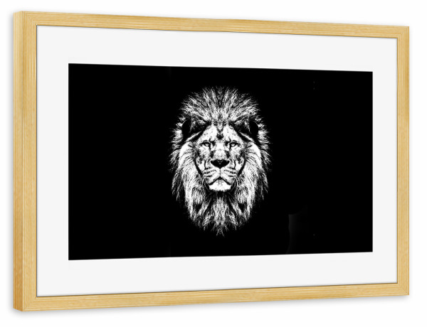Poster mit Rahmen kiefer "Löwenkopf auf Schwarz" artboxONE - Natur,Tiere