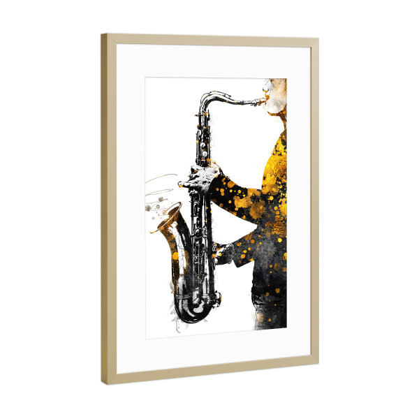 Poster mit Rahmen Gold "Saxophonist" artboxONE - Menschen,Musik - Saxophonist,Music,Instrument,Instruments,Musik,Saxophone,Play