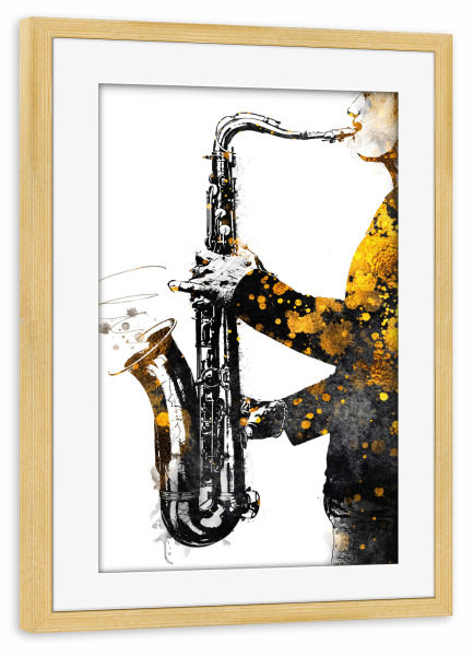 Poster mit Rahmen kiefer "Saxophonist" artboxONE - Menschen,Musik - Saxophonist,Music,Instrument,Instruments,Musik,Saxophone,Play