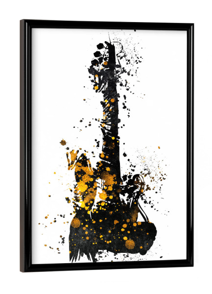 Poster mit schwarzem Rahmen "Guitar gold and black music art" artboxONE - Musik