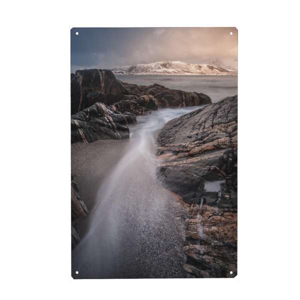 Holzbild "Wintercoast" artboxONE - Natur - Felsküste,Küste,Norwegen,Nordnorwegen,Skandinavien,Arktis,Wasser,Meer,Felsen,Natur,Nature,Norway,Sea