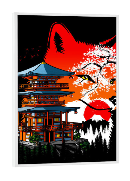 Poster mit weißem Rahmen "Fox Temple" artboxONE - Tiere,Städte / Tokio