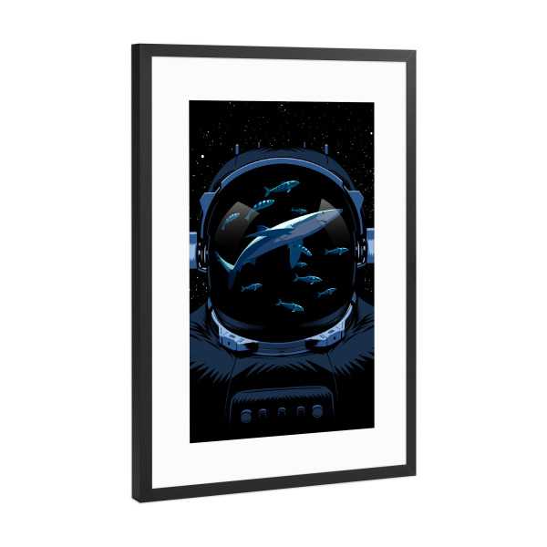 Poster mit Rahmen Schwarz (Metallic) "Astronaut Sharks" artboxONE - Tiere,Galaxy