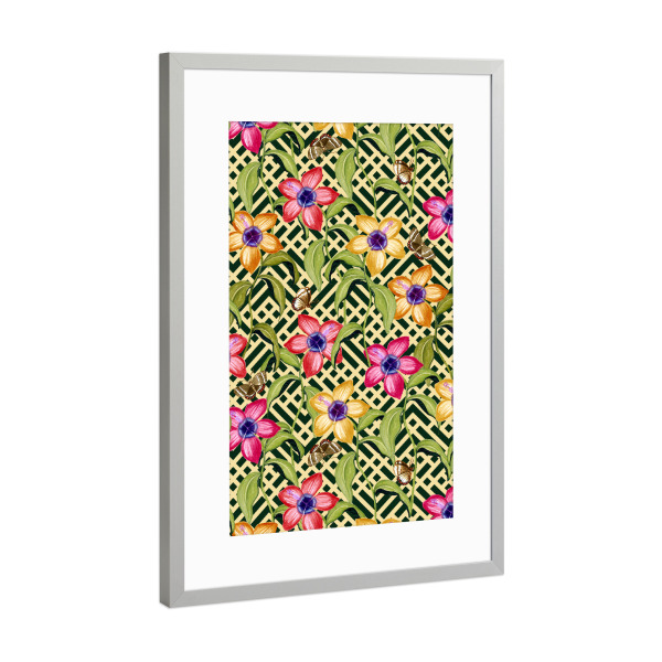 Poster mit Rahmen Silber "Intricate Garden" artboxONE - Floral,Geometrie - Pattern,Flowers,Floral pattern,Blumen,Floral,Abstract,Abstrakt,Natur,Nature