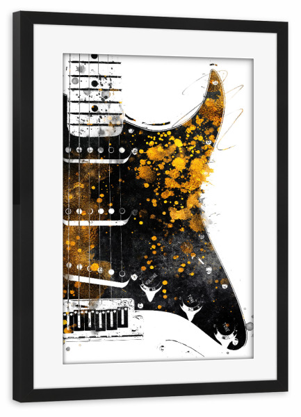 Poster mit Rahmen schwarz "Guitar gold and black arts" artboxONE - Musik