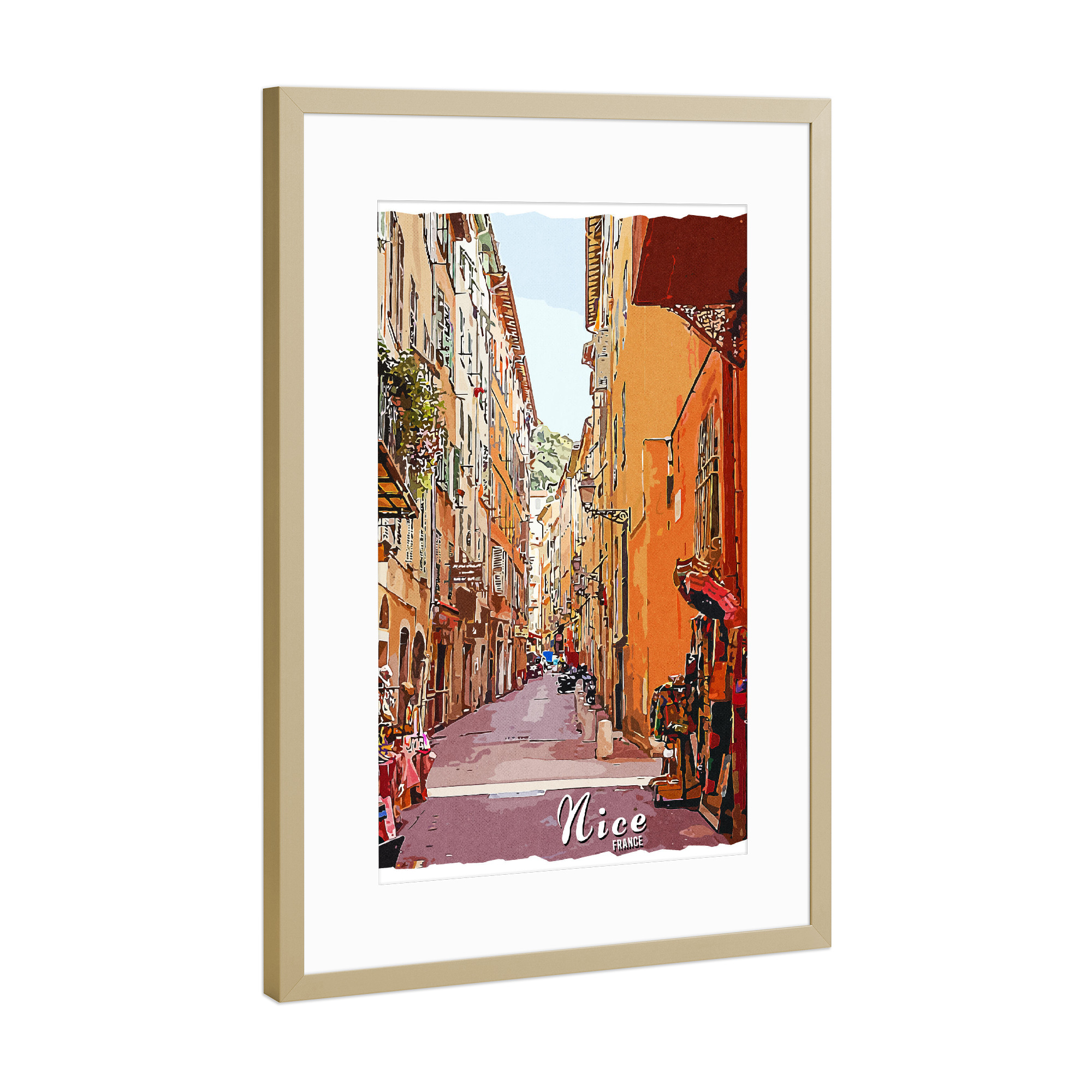 Poster mit Rahmen Gold "Nizza Vintage" artboxONE - Städte,Architektur