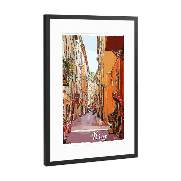 Poster mit Rahmen Schwarz (Metallic) "Nizza Vintage" artboxONE - Städte,Architektur
