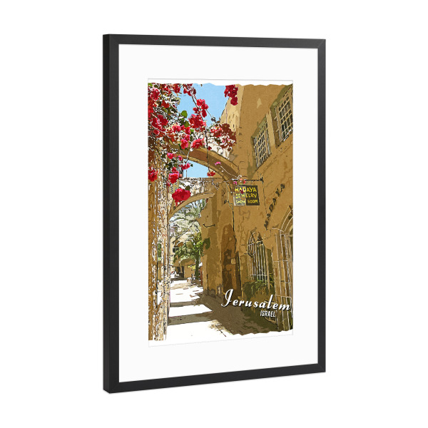 Poster mit Rahmen Schwarz (Metallic) "Jerusalem Vintage" artboxONE - Städte,Architektur