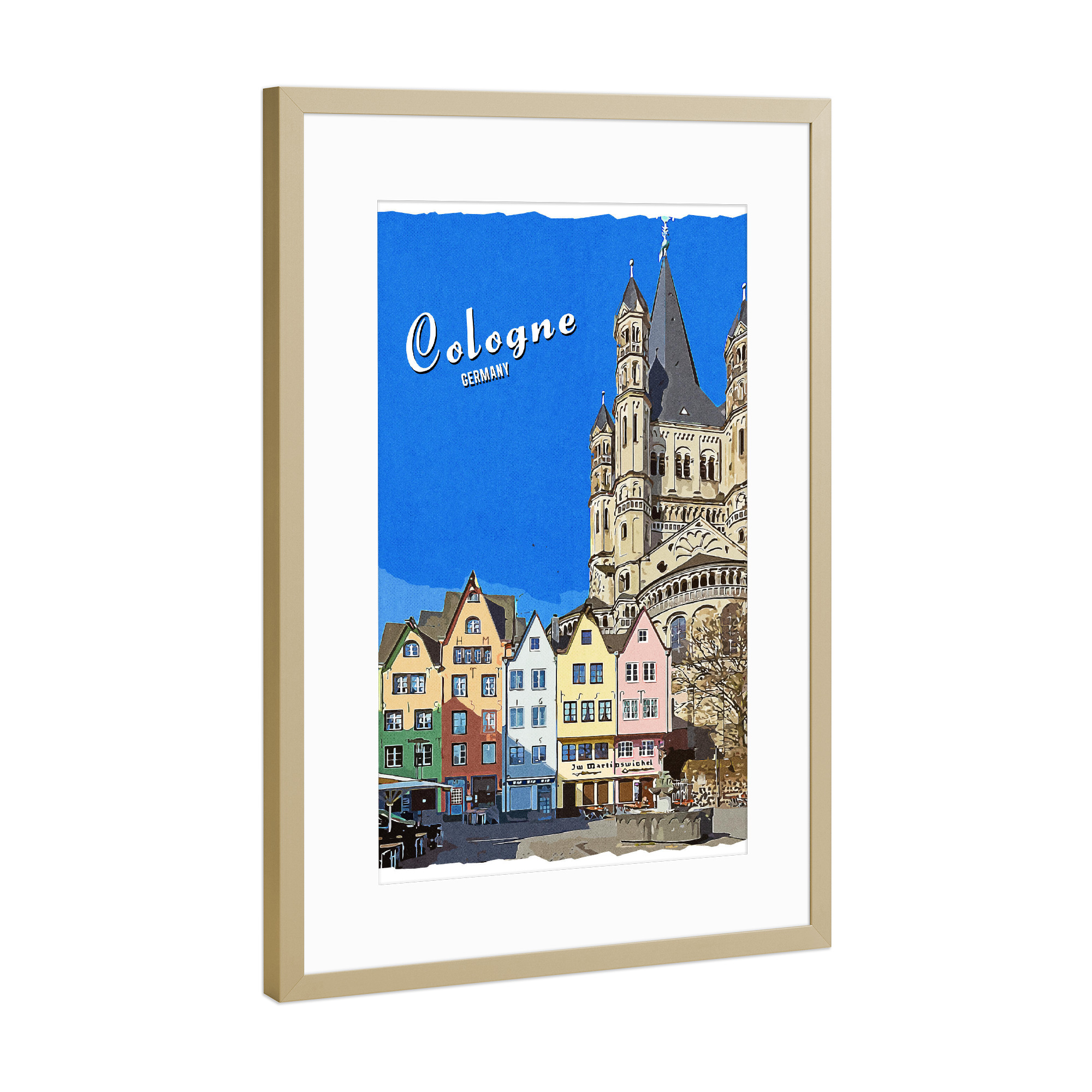 Poster mit Rahmen Gold "Köln Vintage Fischmarkt" artboxONE - Städte,Städte / Köln,Reise,Architektur