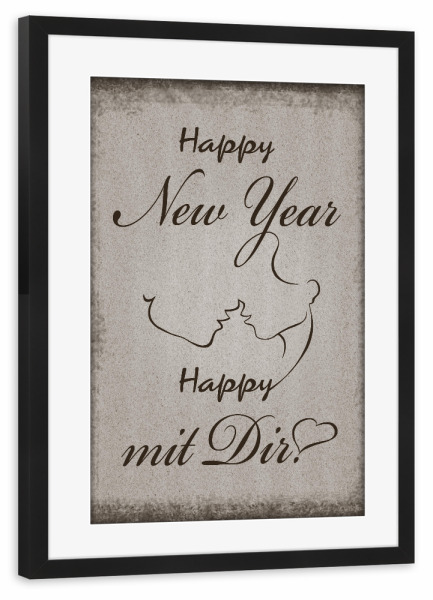 Poster mit Rahmen schwarz "Happy mit Dir - retro" artboxONE - Typografie,Liebe